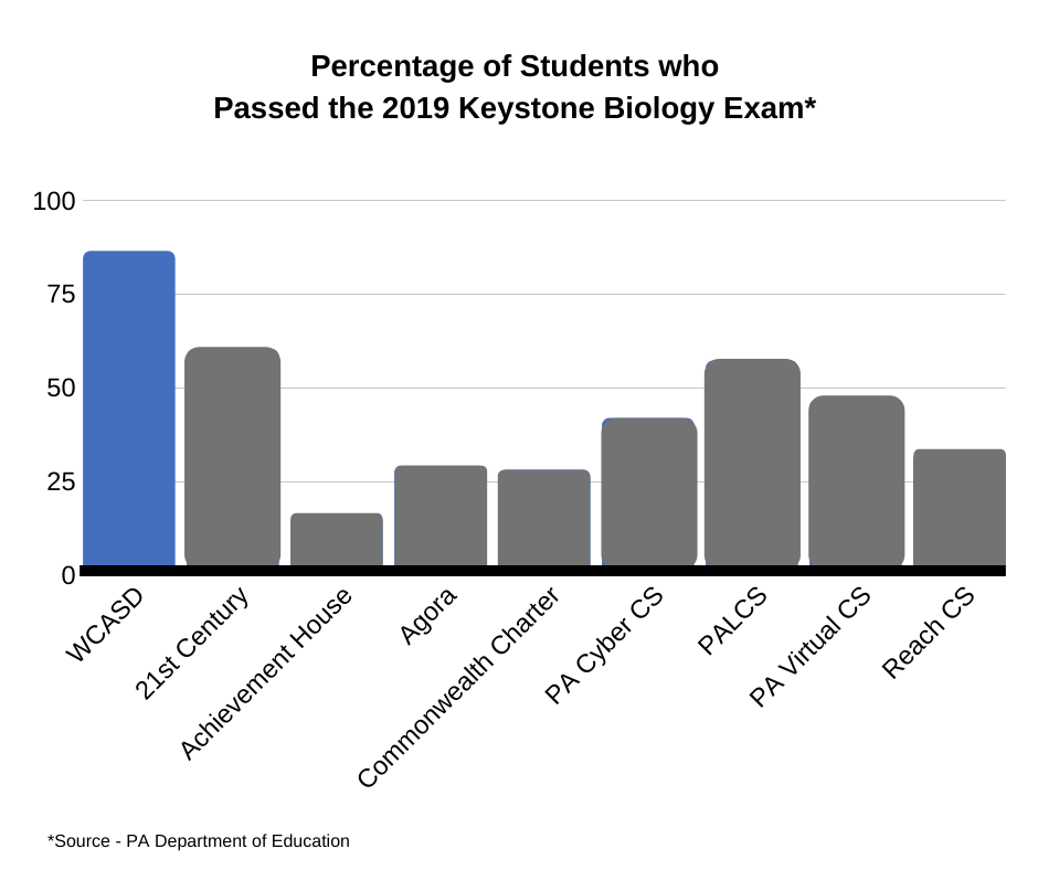 Chart representing percentage of students who passed 2019 Biology exam 